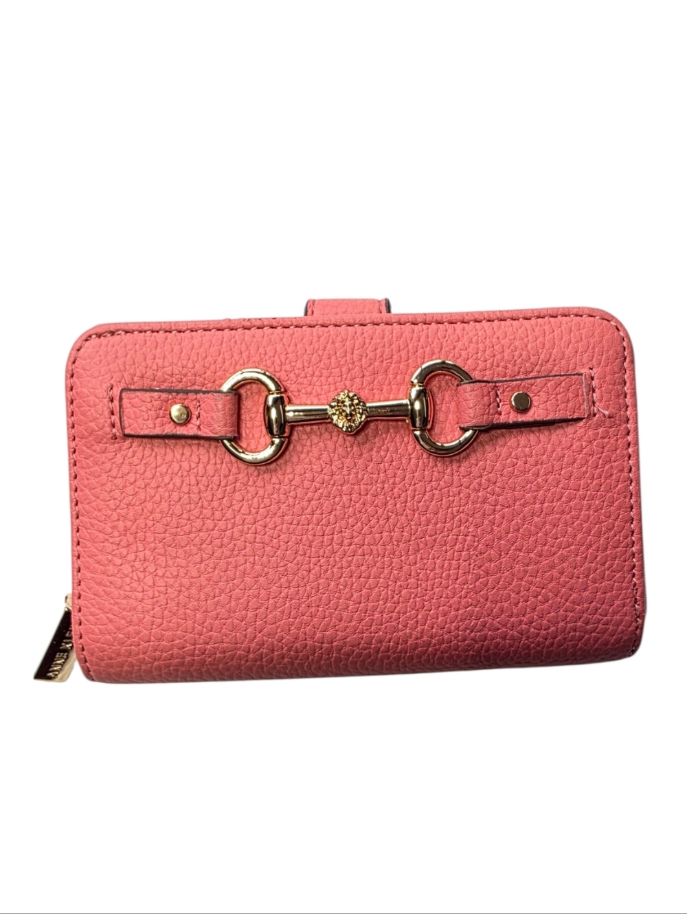 Anne Klein Coral Leather Wallet Gold Horsebit Zip Around Bifold